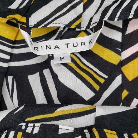 Trina Turk Black Yellow White Pattern Short Sleeve Top XS - Picture 4 of 5